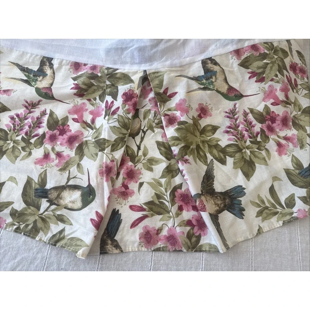 Vintage Bed Skirt King Hummingbirds Floral Tropical Fuchsia Flaws- Altered Tear